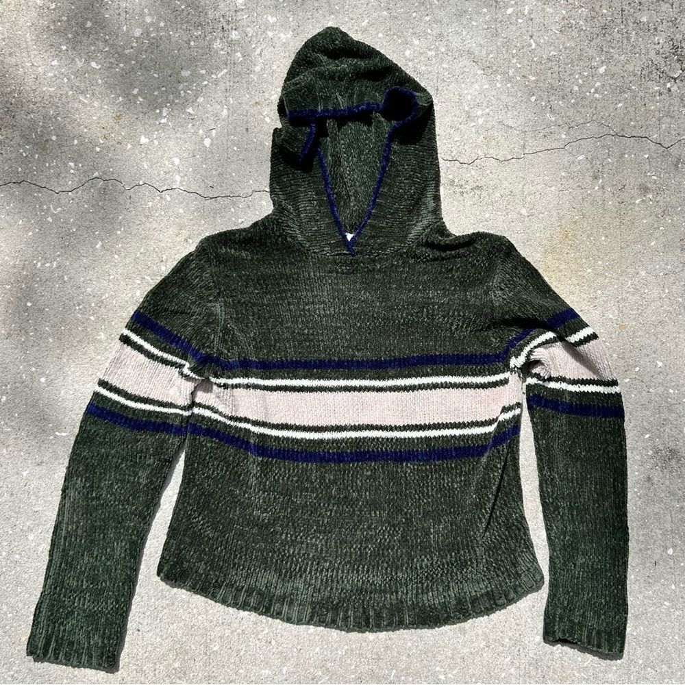 Vintage Forest Green Chenille Knit Hoodie Sweater // fall winter Bella swan